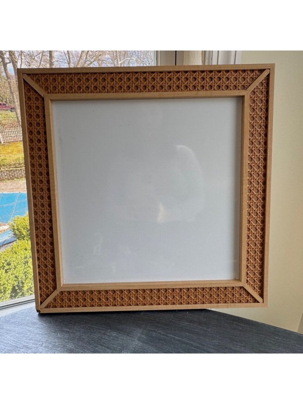 Woven Cane Square Natural Rattan Dry Erase Picture Frame Decorative Wall Board